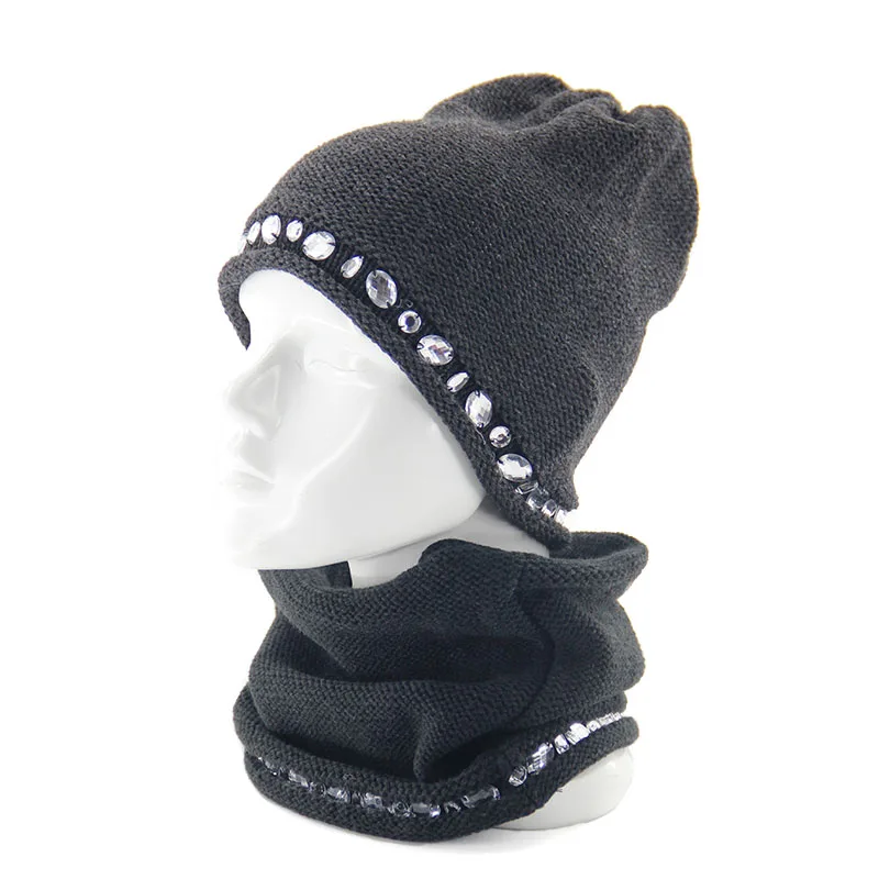 Высококачественная акриловая вязаная женская зимняя шапка и шарф