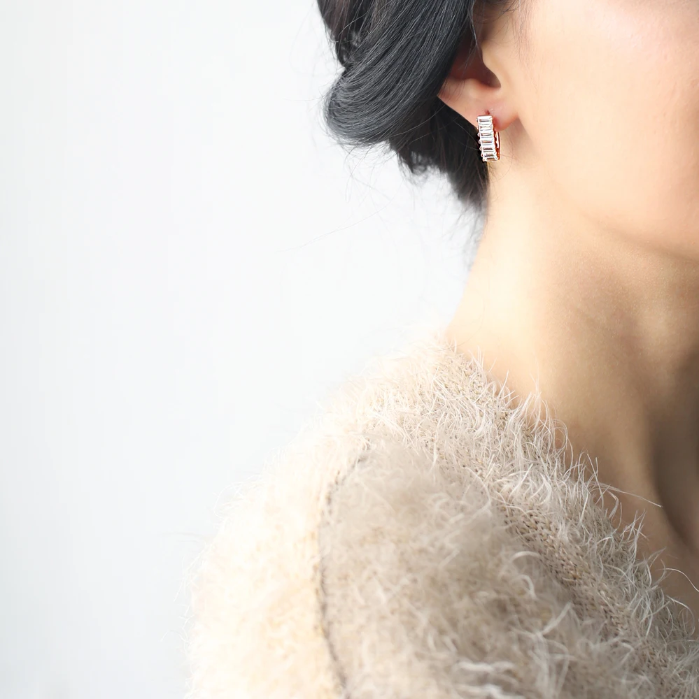 Shiny Baguette Zircon Stone LathBack Earrings Turkish Handcrafted Wholesale 925 Sterling Silver Jewelry