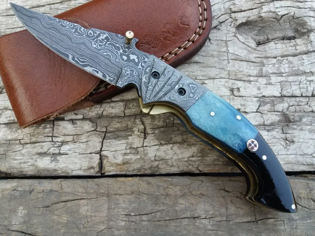 LWS884 Pocket Knife Folding Camping Hunting Damascus Steel Blade Foldable Stainless Item Packing Color Handle Weight Pieces