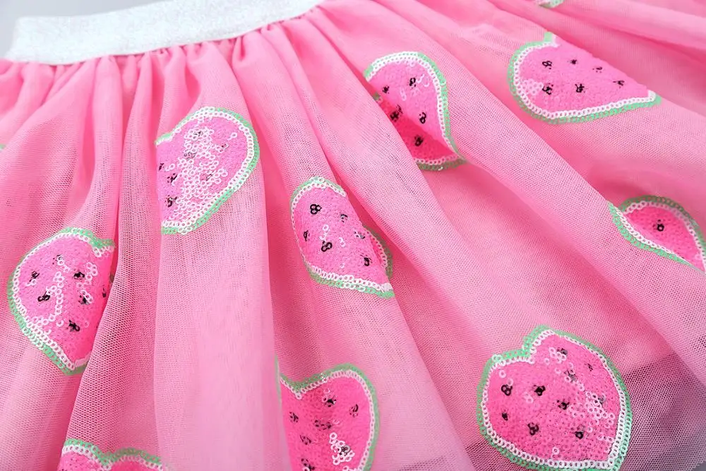 High quality soft watermelon chiffon lovely pink little girls skirts for children