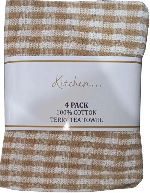 
100% Cotton Terry Mono Check Tea Towel Super Absorbent 