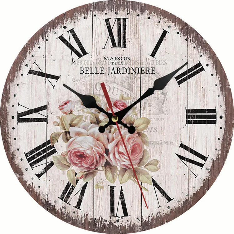 12 Inch European Style Wooden Vintage Wall Clock Retro Creative Home Decoration Clocks
