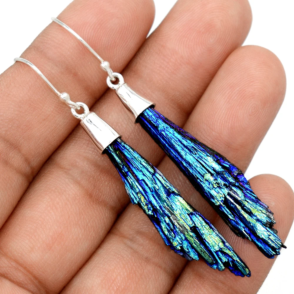 Серьги ручной работы из высококачественных лечебных камней радужной ауры кианита, оптовый поставщик из Китая