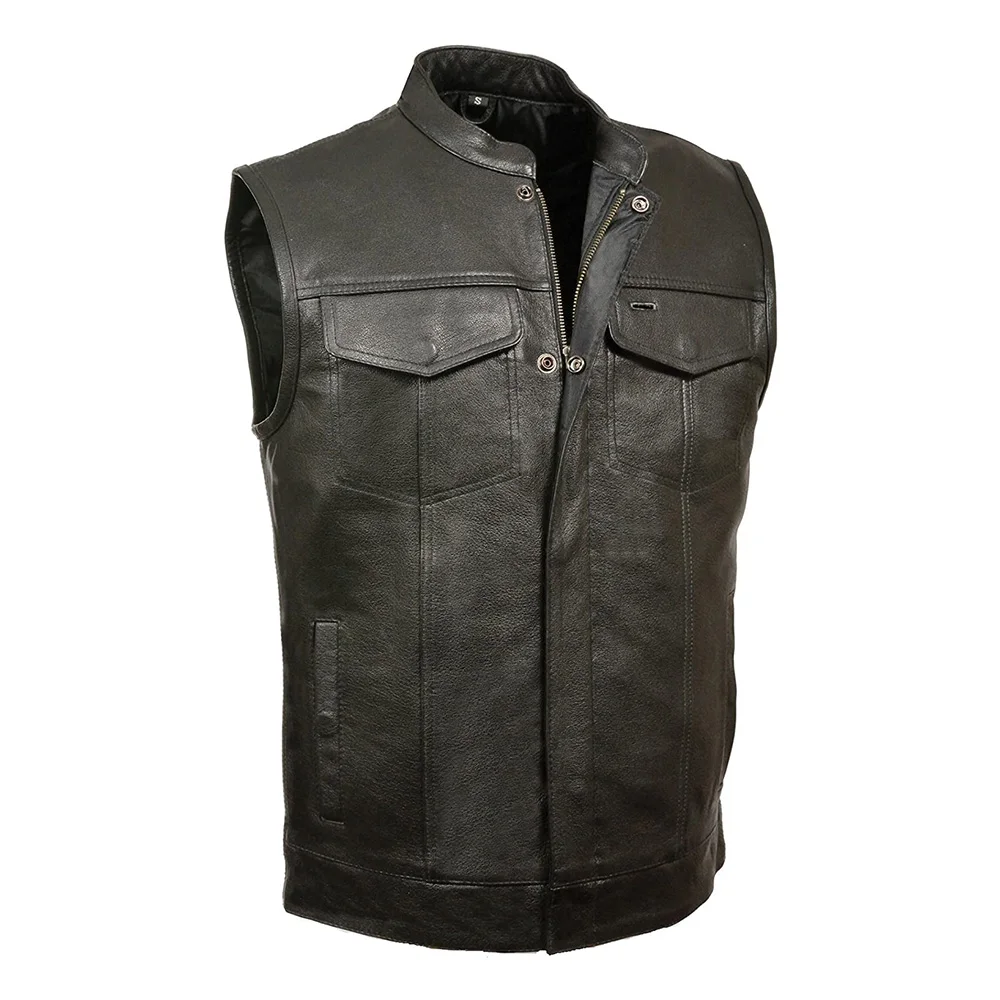 Classic Vest Cowhide Leather Vest With Gun Pocket  100% Cowhide Motorcycle Club Sleeveless Jacket