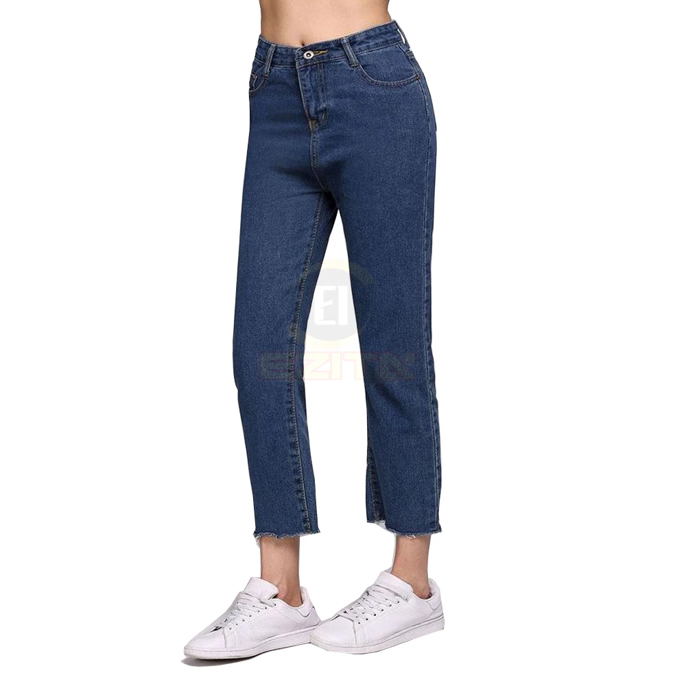  Однотонные женские прямые джинсы с высокой талией