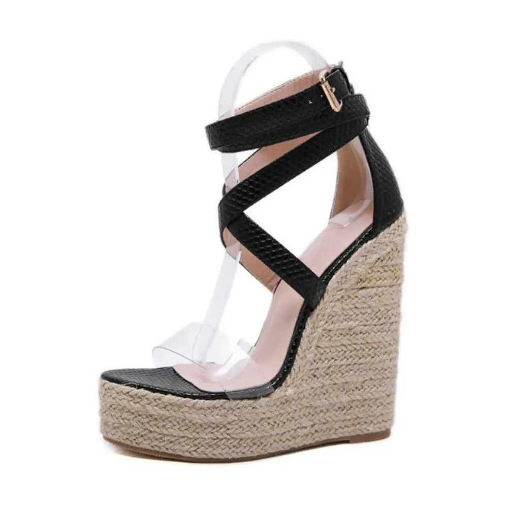 women unique wedge sandals female high heels contrast color cross belts ankle buckle wedges platform sandals shoes