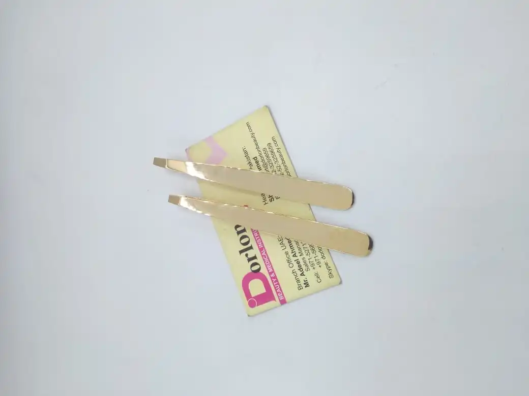 Custom Gold Plated Micro Spring Scissors Japanese Stainless Steel Eyebrow Tweezers Set Private Label