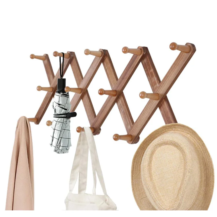 Multi Purpose Wooden Expandable Wall Mounted Telescopic Coat Rack