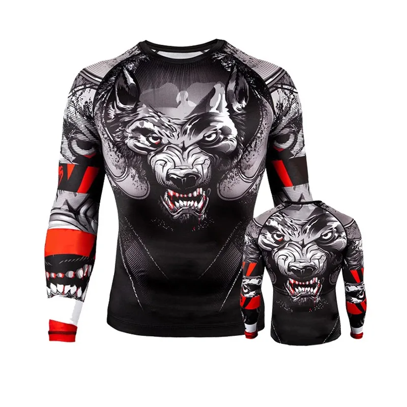 2023 Gym Wear Men Custom 3D Sublimation Print Gym Shirts Boxing Custom MMA Rashguard Men Custom Logo Gym Wear Tight Fitness Suit