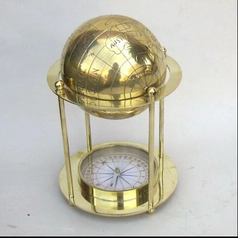 brass compass on wooden box
