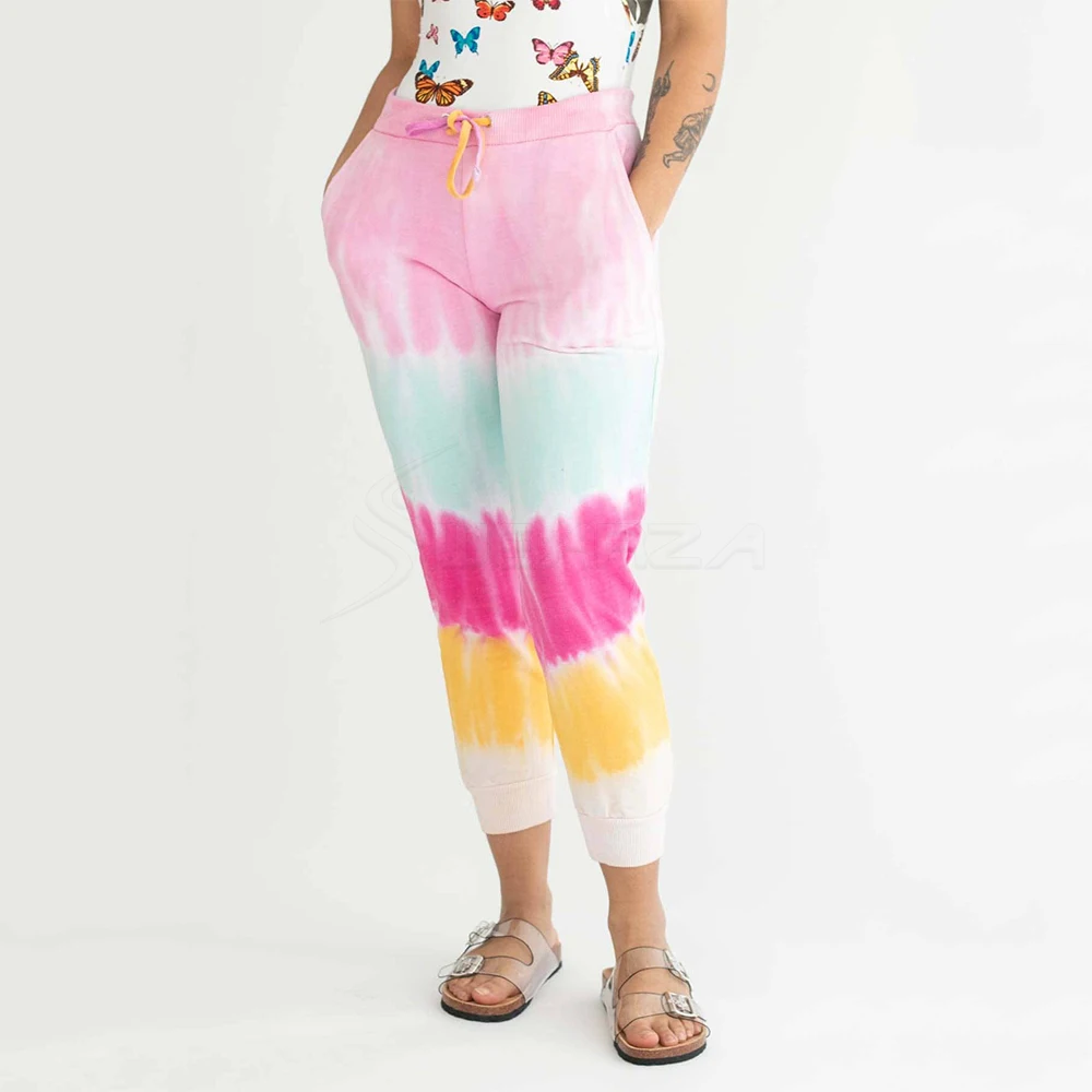 2024 Spring Summer Women Fitness Gym Tie Dye Printed High Waist Pants Lady Casual Custom Color Sweat Pants Girl Trousers Joggers