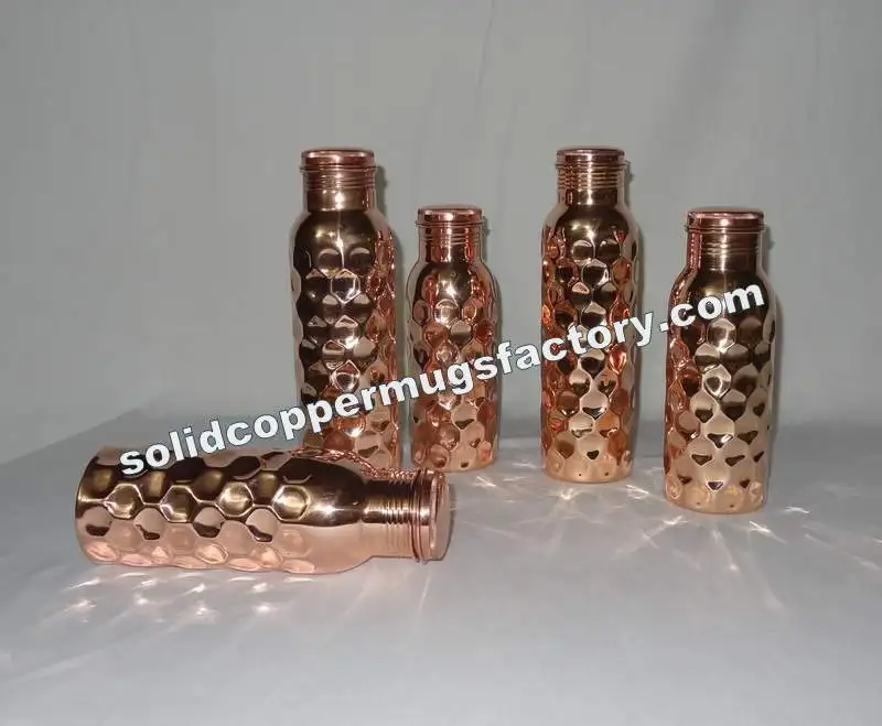 99.98% Pure Copper Hammered Water Bottle Ayurveda Benefits Best Selling Diamond Hammered Copper Water Bottler for Drinking
