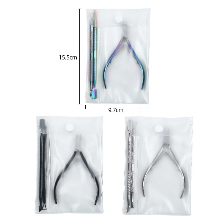 Customized Private Label Black Titanium Manicure Stainless Steel Cuticle Nipper Cuticle Pusher With Nail Polish Scrapper