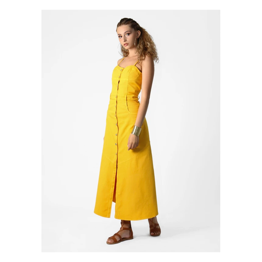 High quality apparel summer yellow sundresses for women A line cotton ankle length casual dress (11000000496372)