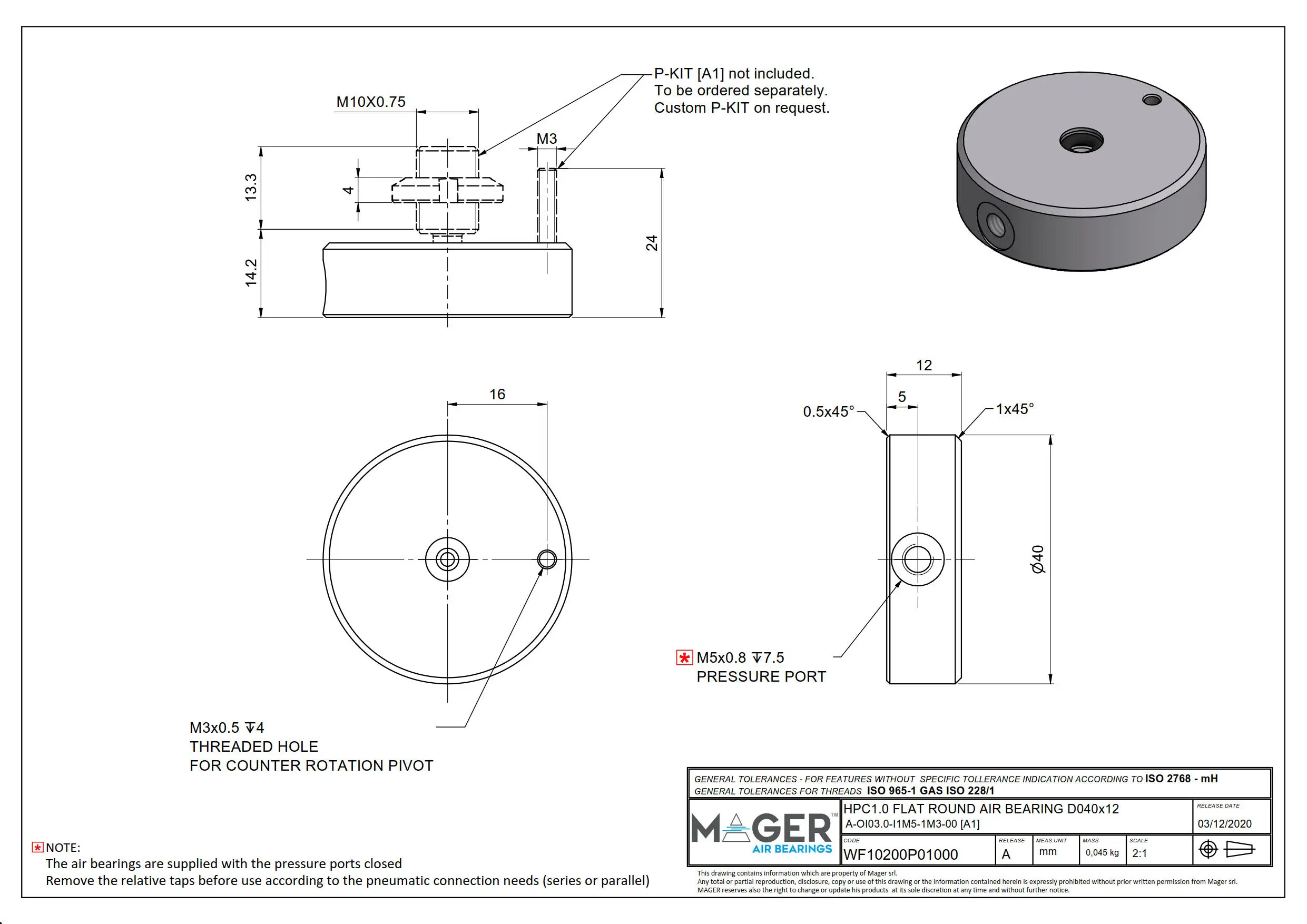 ITALY TOP QUALITY BEST SELL FLAT RECTANGULAR  ALUMINUM AIR BEARING HPC 1.0 DIA040x12 FOR INDUSTRY