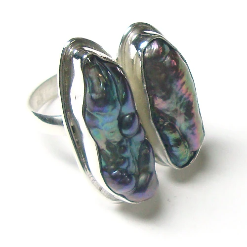 Natural biwa pearl sterling silver 925 trendy design high quality jaipur handmade jewelry gemstone rings eternity vermeil