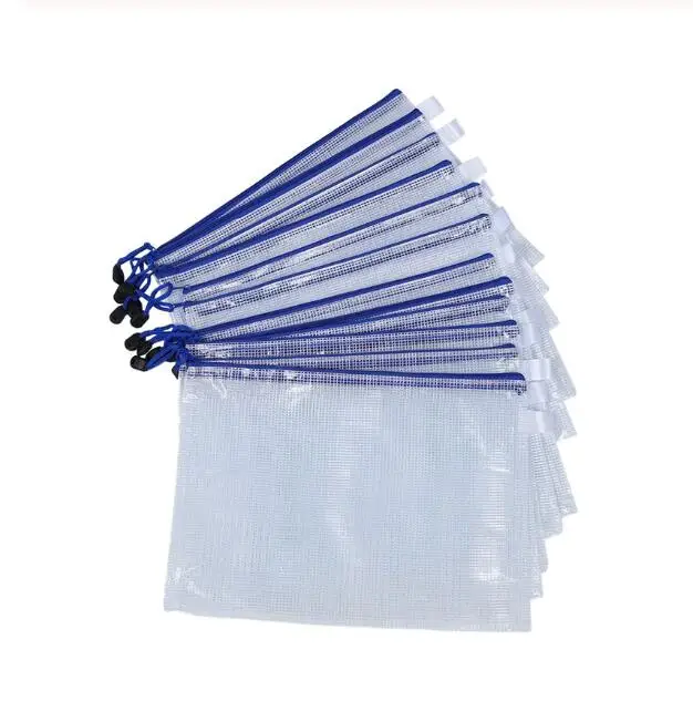 Waterproof A6 / A4 / A5 Transparent Plastic Document PVC Mesh Zipper Bag For School&Office