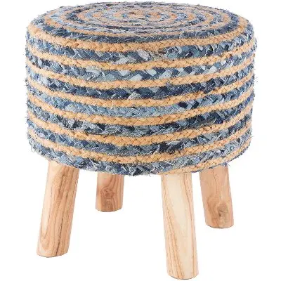 Denim new style Pouf cover Stool Hand Knitted Ottoman Footrest with Wooden Legs for Living Room From Top Listed Exporter