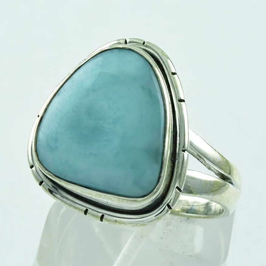 Triangle Shape Larimar Stone Handmade 925 Sterling Silver Ring Wholesaler India
