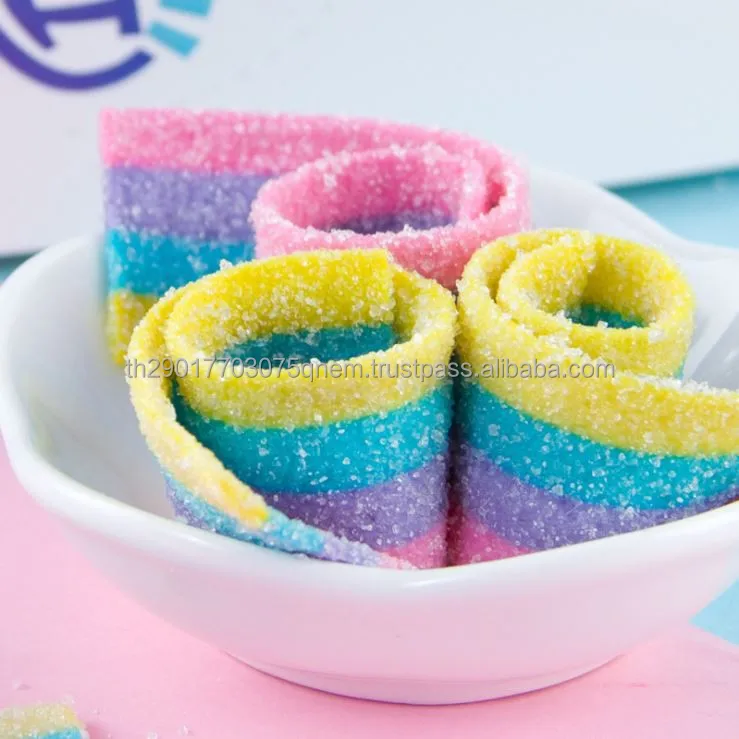 Hot selling Belt rainbow coated sugar Sweet and Sour  belts strips yummy gummy candy From Thailand