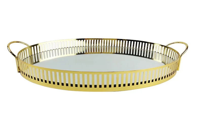 Top Quality Unique Design Clear Round Gold Tea Metal Lace Serving Tray is in Vogue in Middle East