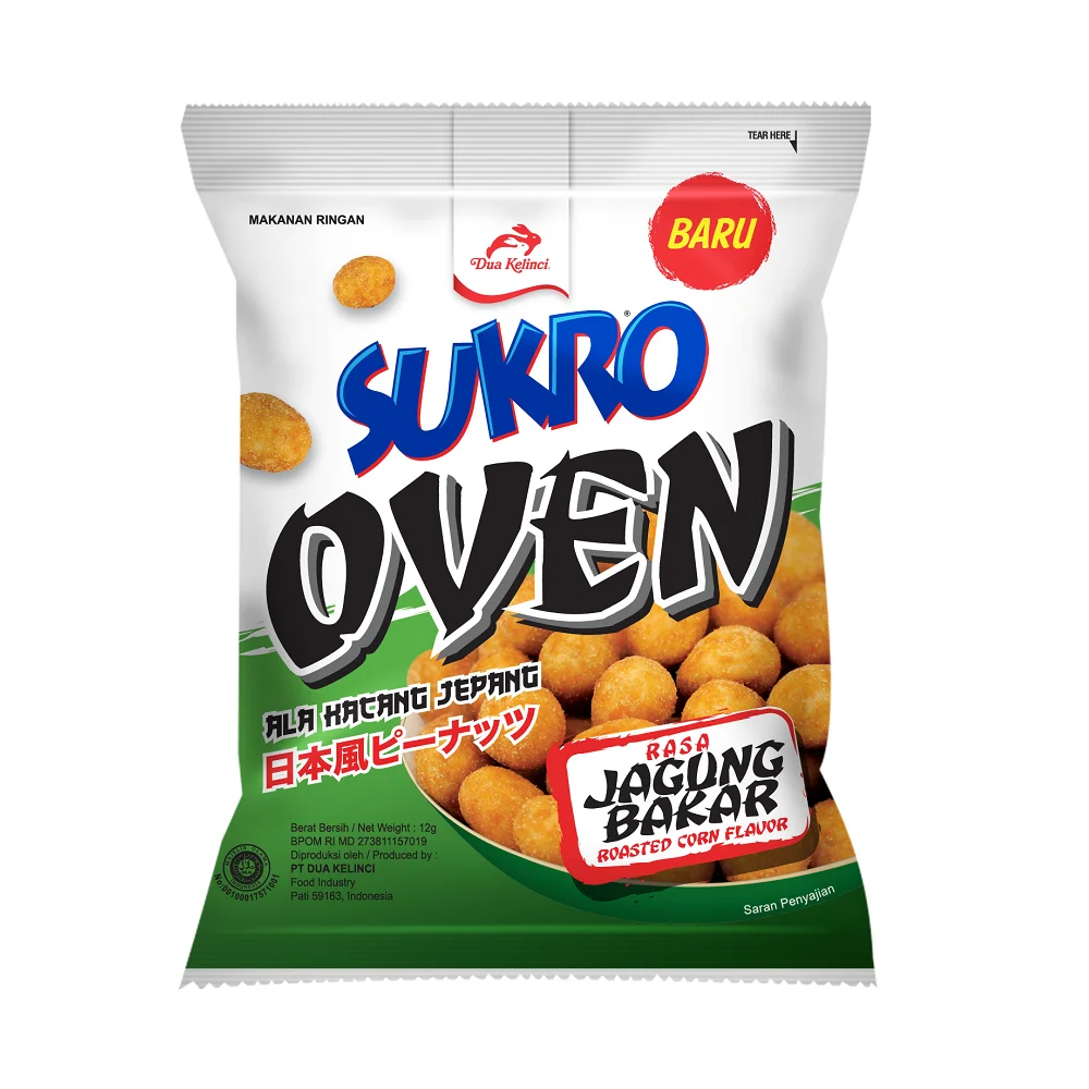 DUA KELINCI - SUKRO - OVEN ROASTED COATED CRISPY PEANUT ROASTED CORN FLAVOR SNACK INDONESIA 12 GR