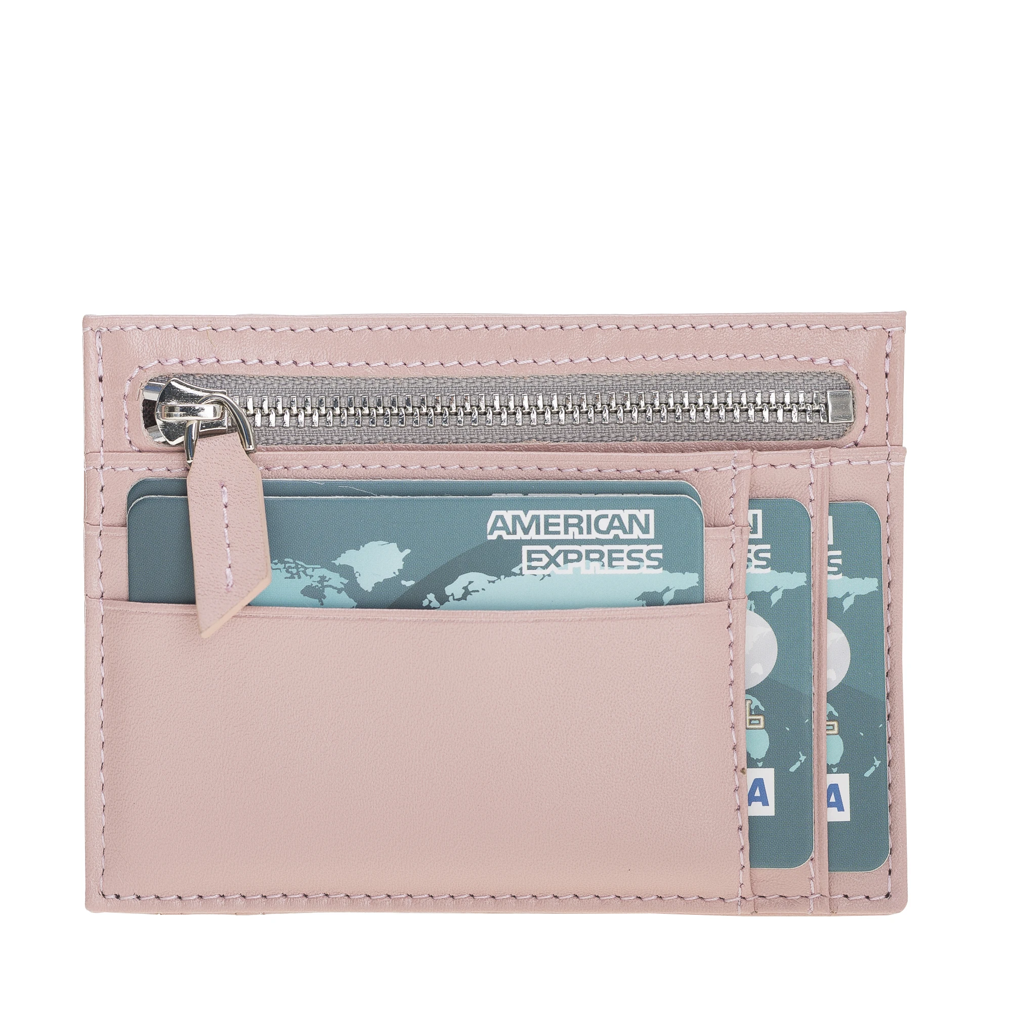 Nude Pink Premium  Genuine Leather  Zip Card Holder