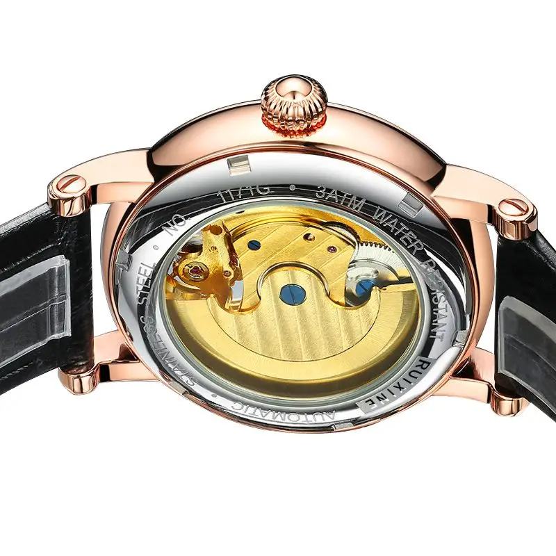 Часы мужские механические, Роскошные наручные часы-скелетоны с кожаным ремешком, с лунным турбийоном, Прямая поставка