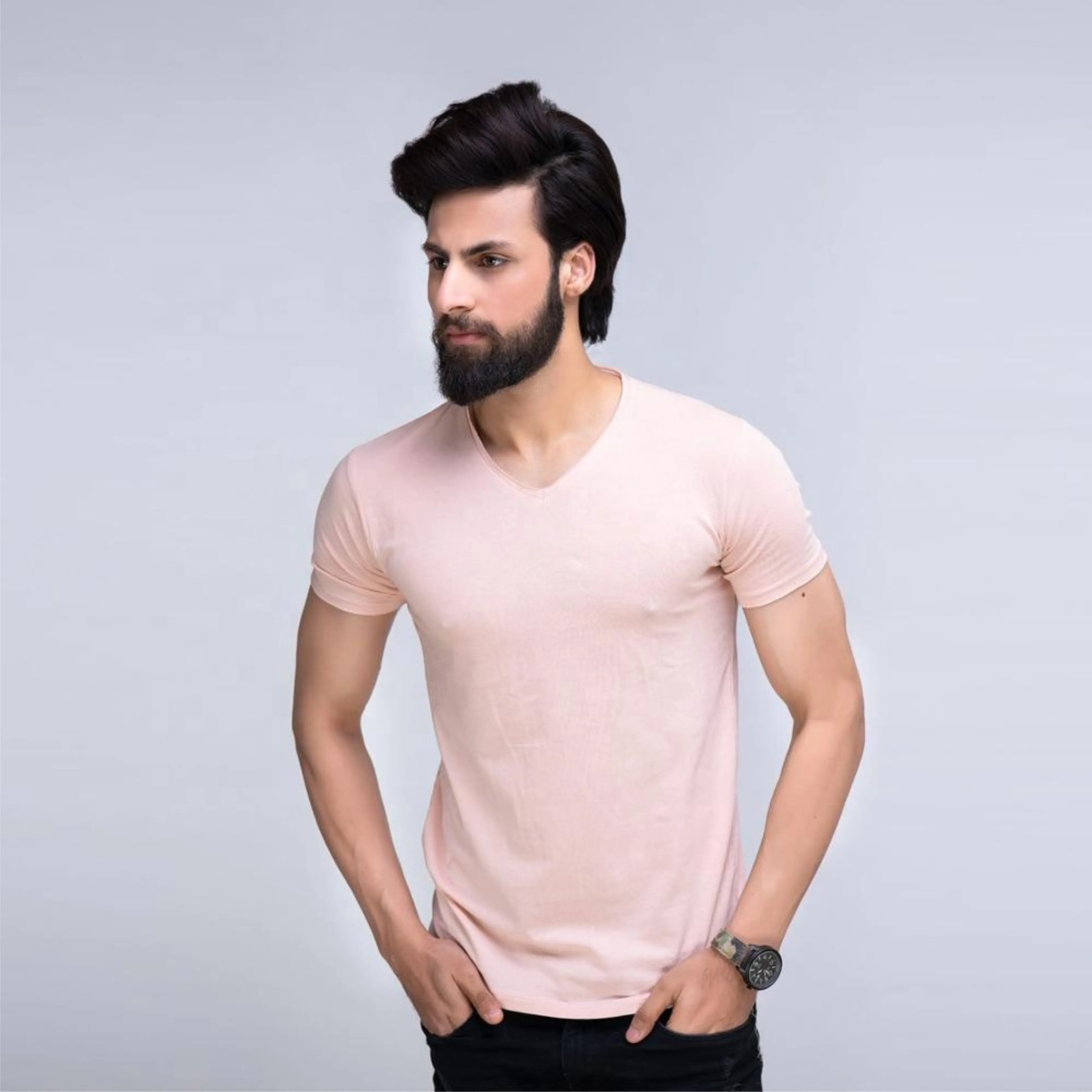 2019 new arrival OEM high quality bamboo V neck plain sports t shirt for men