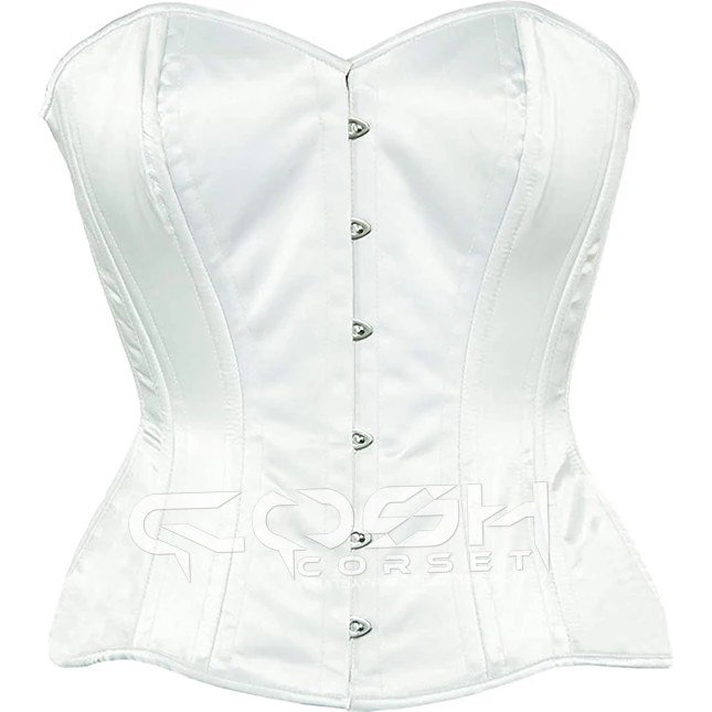 COSH CORSET Plain White Satin Over Bust Double Steel Boned Extreme Hourglass Waist Cinching Sexy Lingerie Fashion Wear Corset