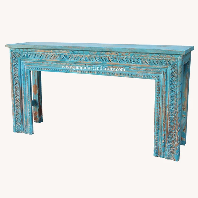 Antique rustic indian vintage distressed mango solid wood handmade entryway accent living room console table wholesale