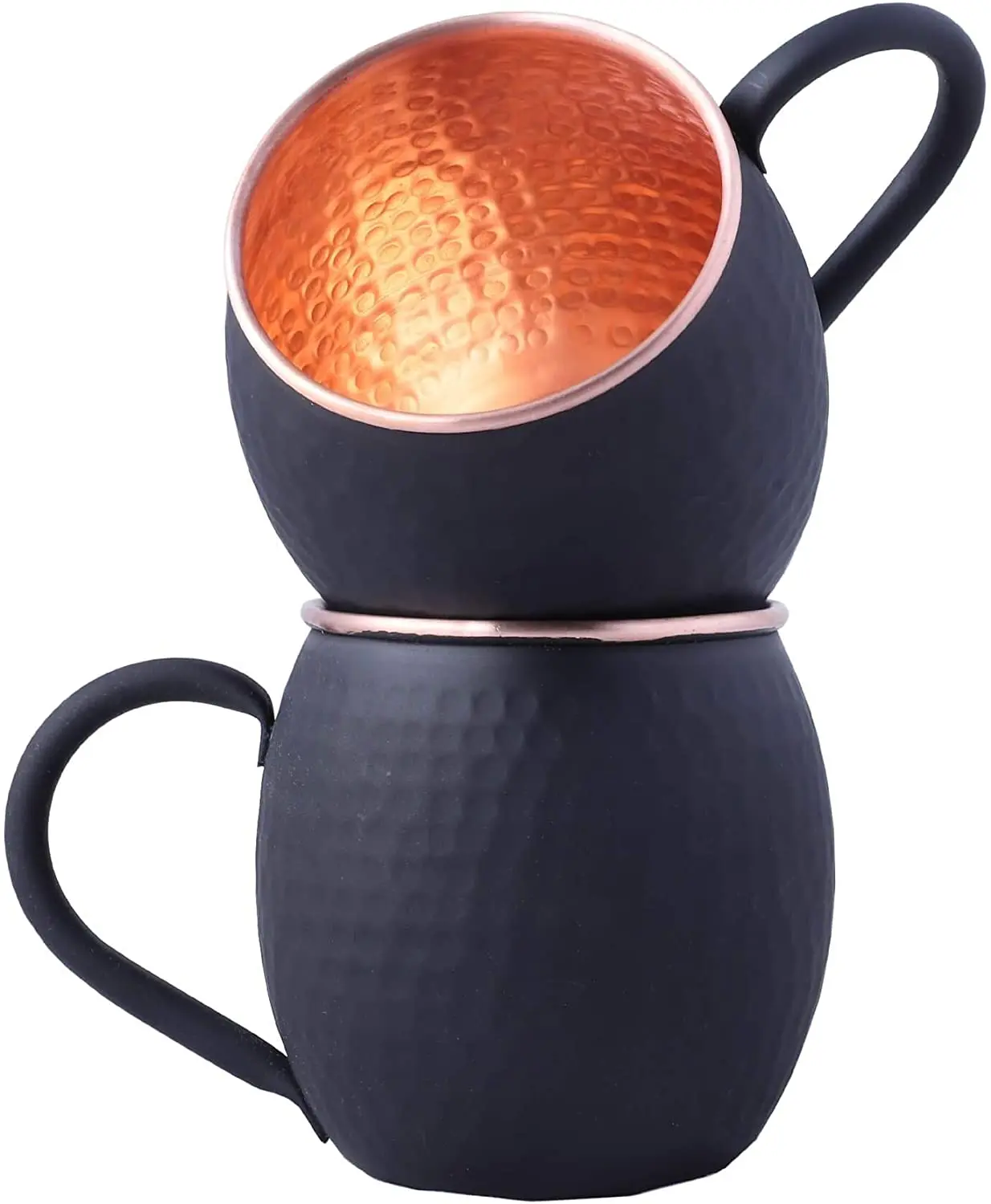 Black Matte Moscow Mule Copper Cups and Mugs with Rose Gold Copper Rims finish for Drink Purpose BY KSN