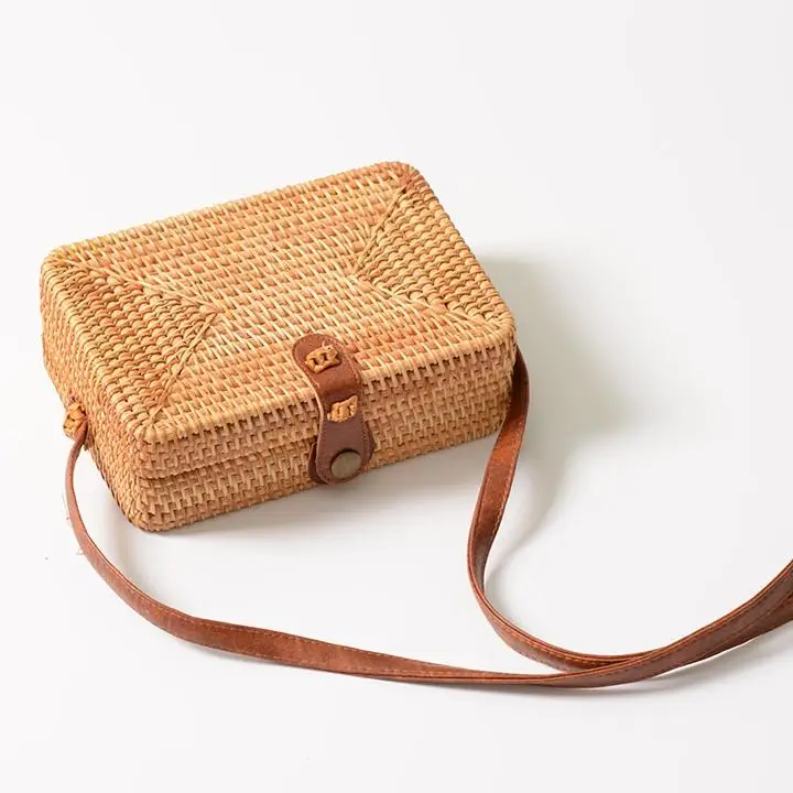 
Rectangle Rattan Bag Brown Handwoven Best Price from Vietnam/Wholesale Handicraft Tote Rattan Straw Handbag Crossbody Bag 