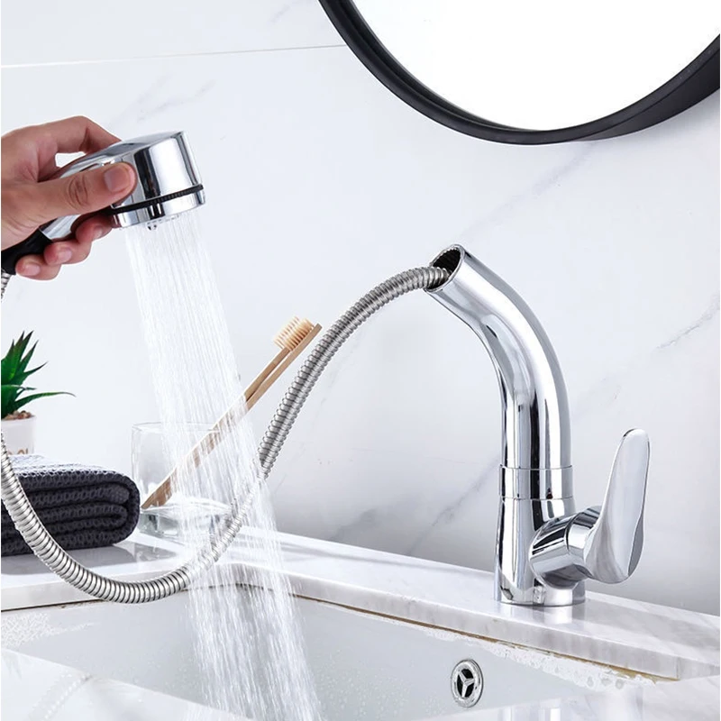 STOCCO Crane Lift Up and down 360 degrees rotating pull out brass basin faucet cheaper chrome faucet modern bathroom mixer