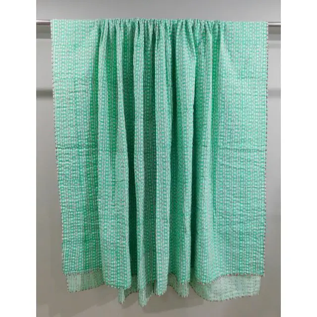 Handmade kantha quilt hand block printed bedding throw coverlet reversible cotton kantha bedspread queen and twin size bedcover