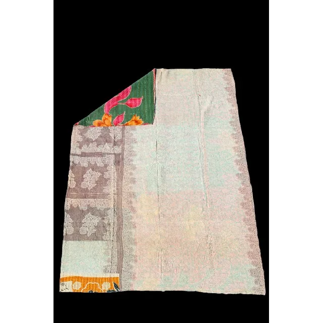 Vintage Reversible Kantha Quilt Bohemian Handstitched Block Print Dual-Sided Bedding Sets with Cotton Filling for Hotel Use