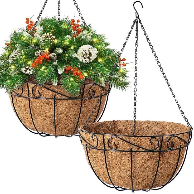 Wholesale Metal Hanging Planter Basket With Coconut Coir Liner For Indoor Outdoor Garden