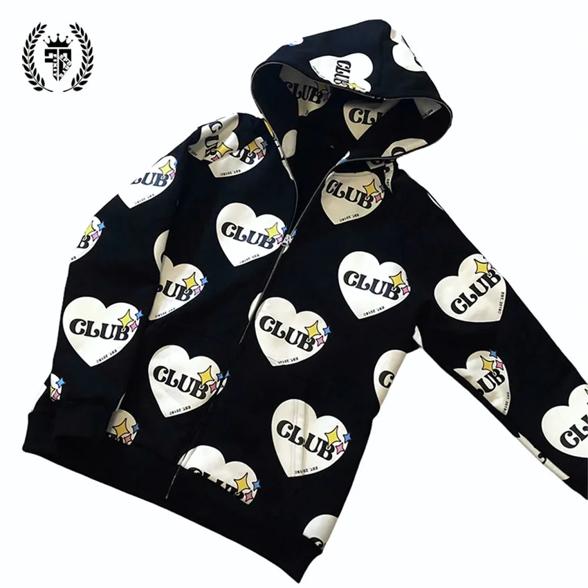 Custom Black Full Zip Up Hoodie Cotton Oversized Face Zipper Hoodie Zip Up Full Face Trendy  Heavyweight Plus Size Hoodie