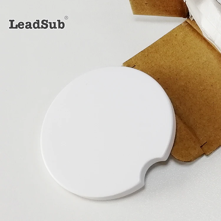 Leadsub white cup sublimation blank water absorbent round ceramic car coaster for gift