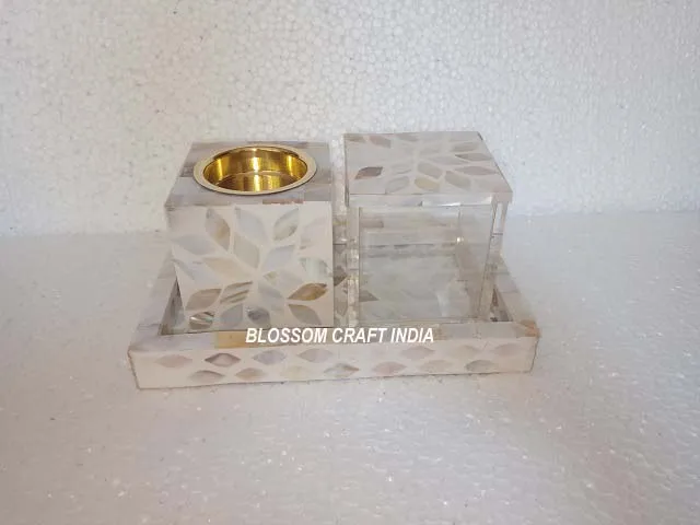 Handmade Trendy Mother Pearl Inlay 3pcs Set High Quality Wood Seed Tray Incense Burner Box Office Eid Gift Ramadan Sandalwood
