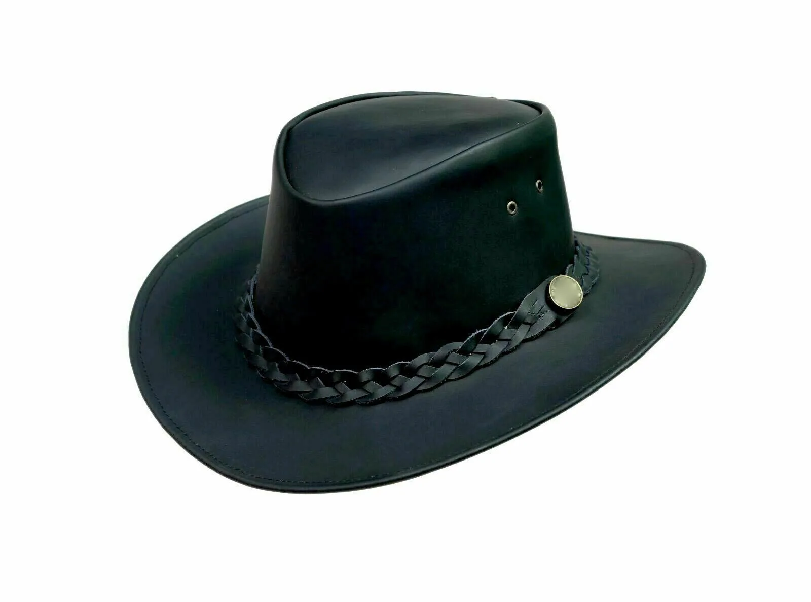 Hot Selling Western Style Genuine Leather Brown Cowboy Bush Hat Hats With Free Chin Strap Australian