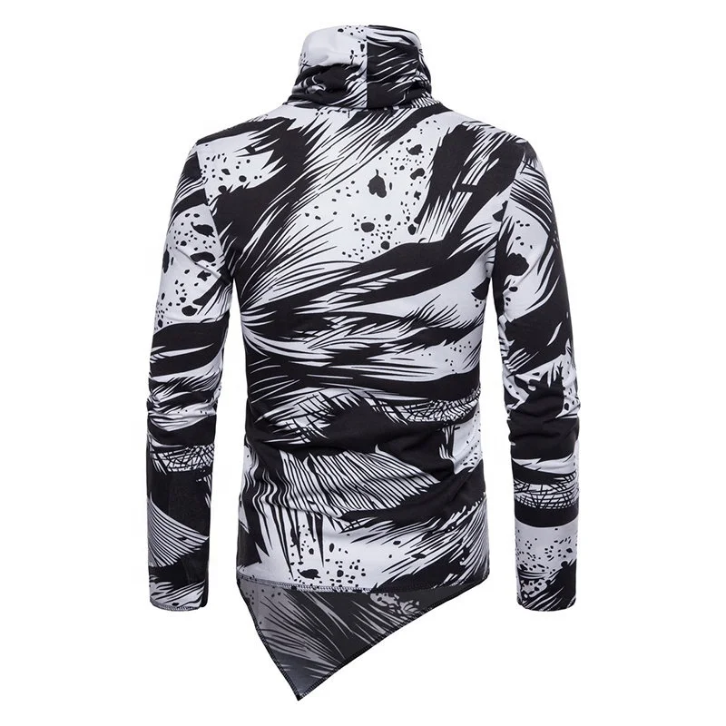New Item Graffiti Printing Irregular Hem Long Sleeve T-Shirts for Men