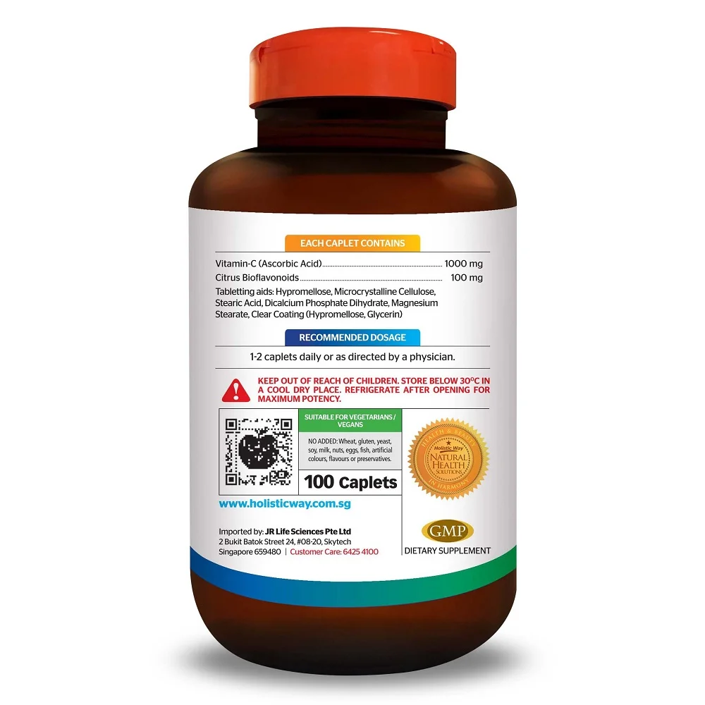 Лидер продаж в Канаде производство высокое качество 100 Caplets комплексный путь высокая мощность витамин C 1000 мг таймер выпуска