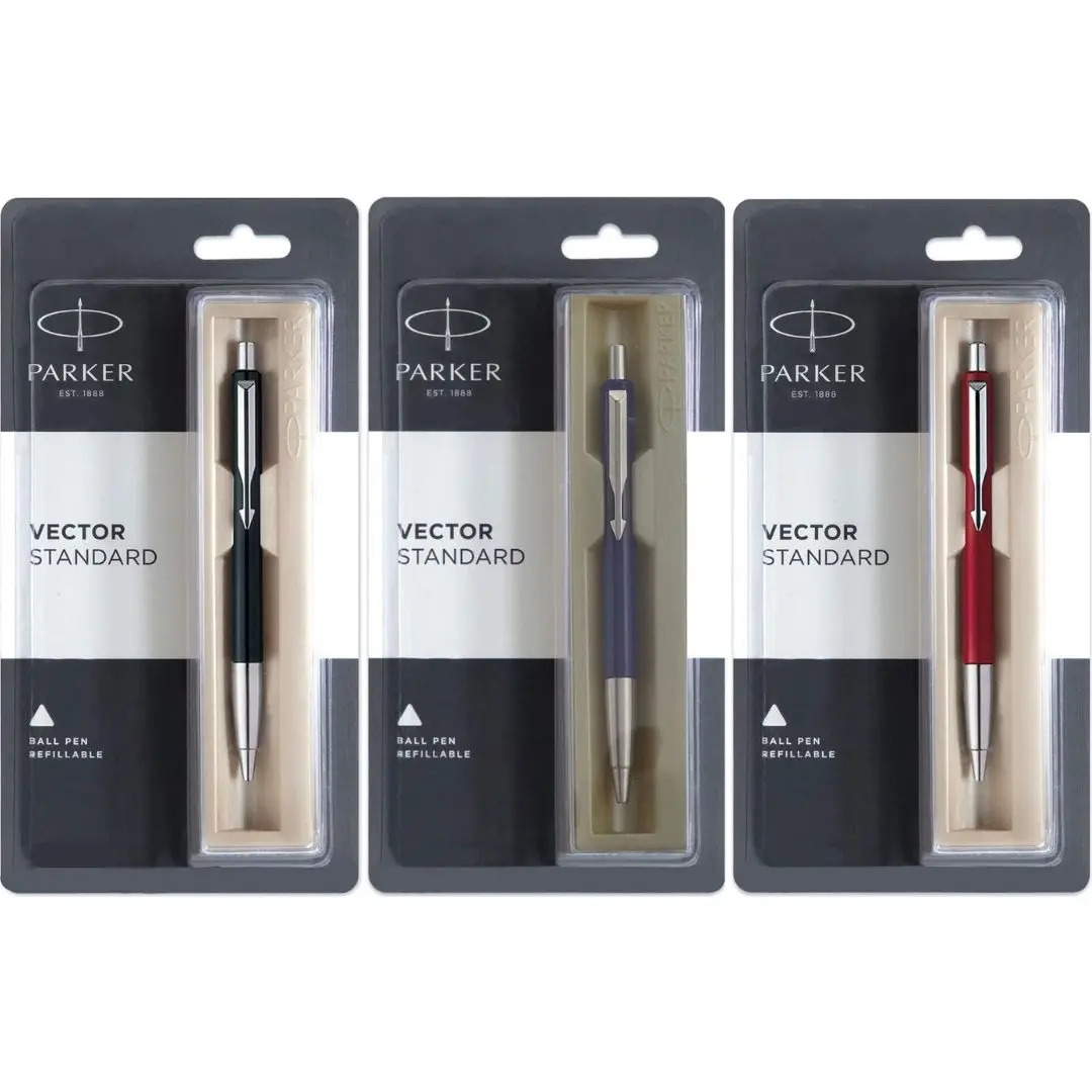 Ballpens Parker vector standard chrome trim ballpoint pens Black/Blue/Red barrel luxury sleek design parker pens