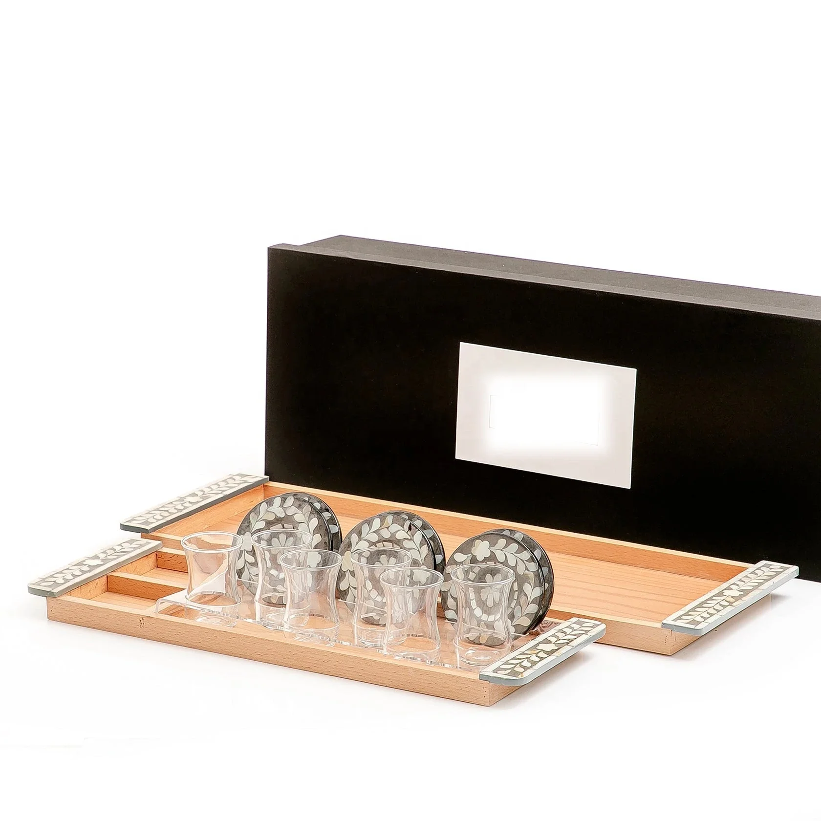 High quality modern Arabian chocolate mother of pearl tray made in Vietnam