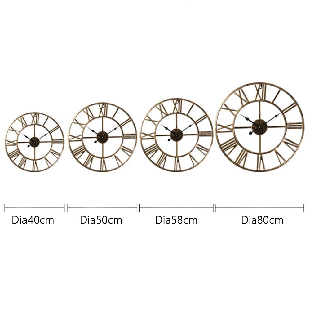 Modern New Style Classic Design Home Decorate Large Big Retro Numeral Round Metal Quartz Black Decorative Wall Clock