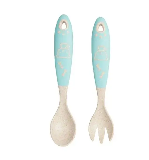 Оптовая продажа высококачественные симпатичные пластиковые разноцветные столовые приборы без бисфенола А наборы ложек и вилок для кормления младенцев малышей детей низкая