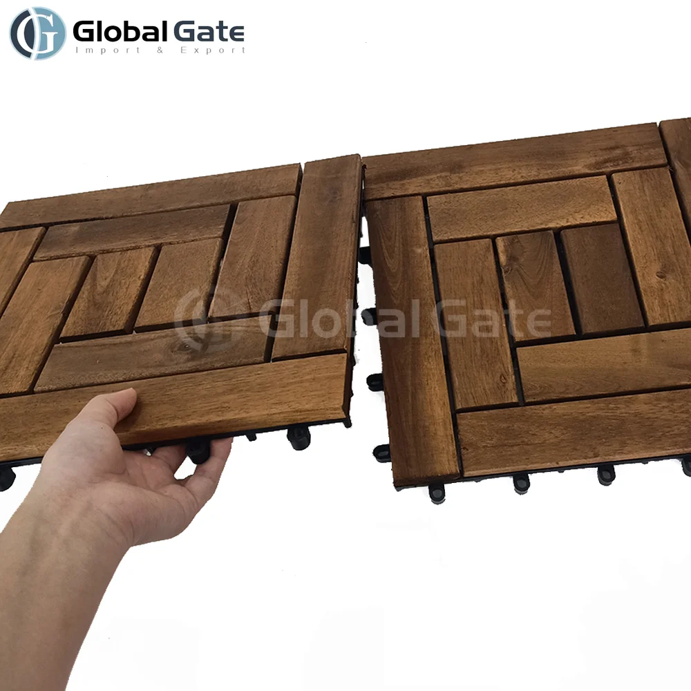 Easy installation wood deck tiles interlocking Acacia outdoor decking tiles wood floor