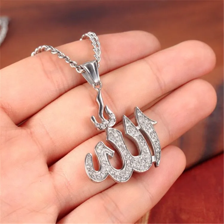 Исламская религиозная бижутерия на заказ арабское мусульманское украшение ожерелье Коран Аллах Золотая инкрустированная Бриллиантовая подвеска