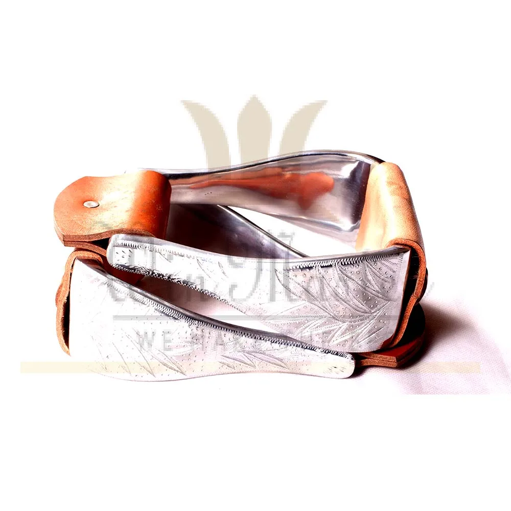 Showman Polished Aluminum Bell Engraved Stirrups Leather Tread NEW HORSE TACK